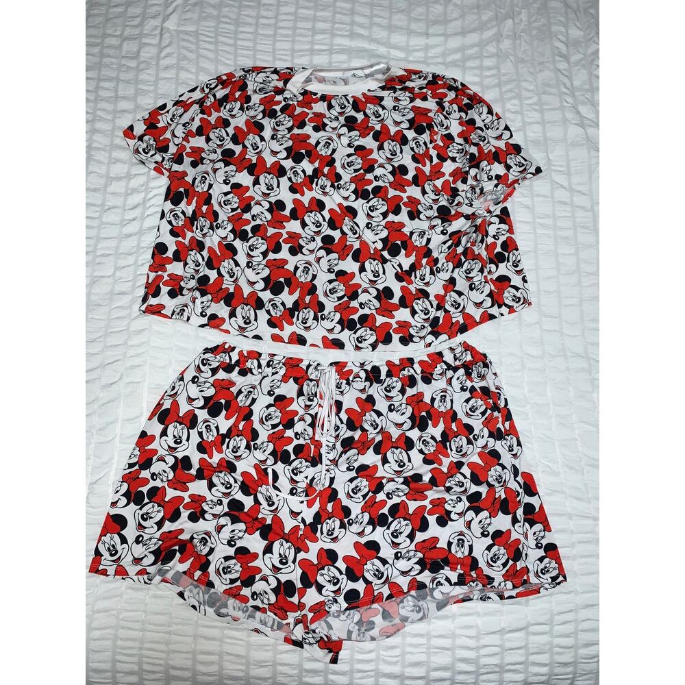 Disney Minnie Mouse Pajama Set Plus 3X Short Sleeve Top & Shorts Red Bows